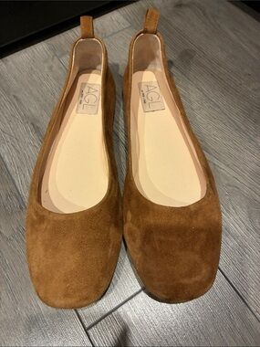 AGL Brown Suede Square-Toe Ballet Flats